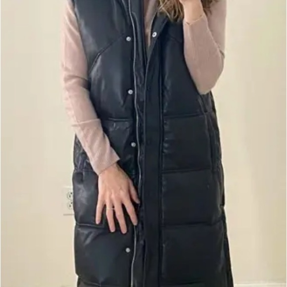 7 For All Mankind Long Black Puffer Vest - Picture 2 of 7